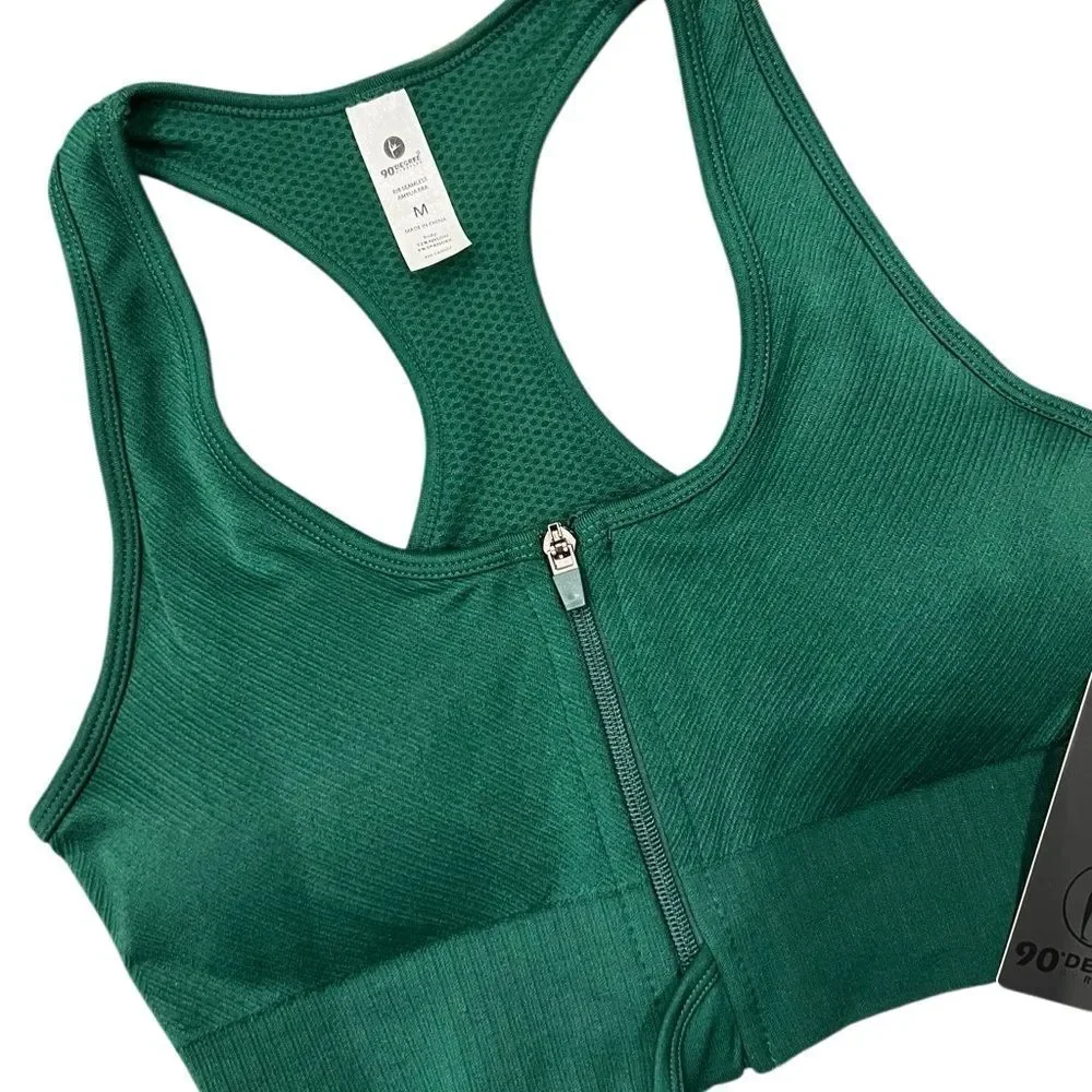90 Degree By Reflex Rain Forest Green Ribbed Sports Bra Size Medium